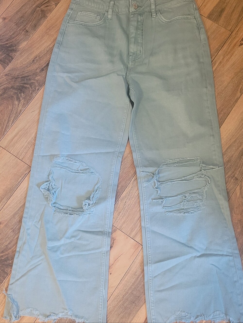VERVET Leslie 90's Vintage Flare Sage/Teal Denim Jeans, NWT, Sz 26, Distressed